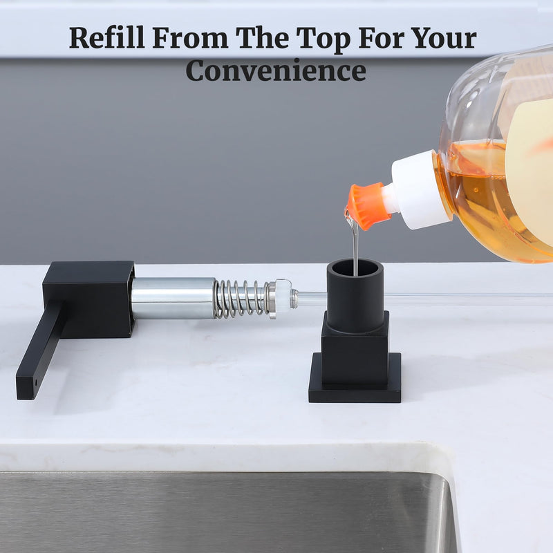 Sink Soap Dispenser for Kitchen Sink (Matte Black), All Brass Built-in and Refill from Top Design,Metal Hand Soap & Dish Soap Copper Pump Matte Black