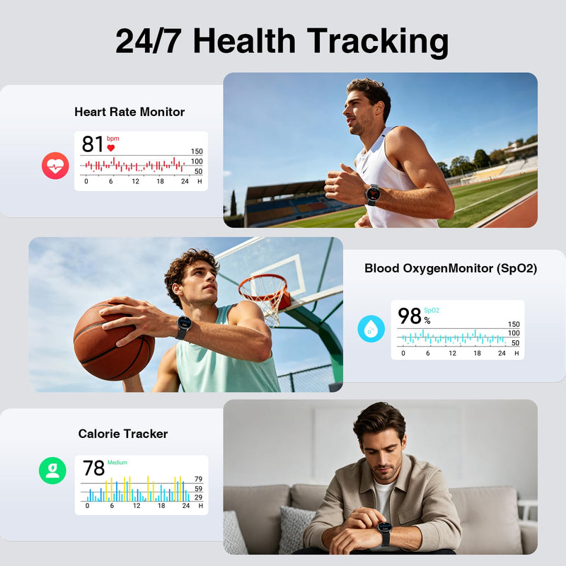 Fitpolo Smart Watch for Men Android & iPhone (2 Bands Jet Black) | 1.57" HD Display, Bluetooth Call/Answer, IP68 Waterproof, Heart Rate/SpO2/Sleep Monitor, Built-In AI Voice, 105+ Sports Modes