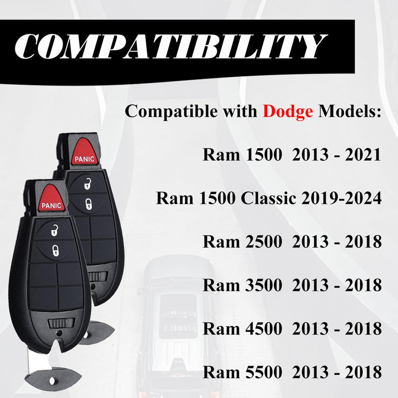 MechanMagic Key Fob Fobik Replacement Compatible for Dodge Ram 1500 2013-2021 2500 3500 4500 5500 HD 2013-2018 Pickup Truck Keyless Entry Remote Control GQ4-53T 56046953AE Sets of 2