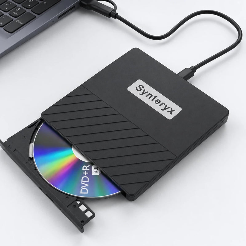 External CD Burner, USB CD/DVD Drive for Laptop, DVD Burner | Portable External CD/DVD Drive with USB-A & USB-C, CD/DVD Player, Reader & Writer, Compatible with Windows, Mac, Linux & PC Twill-CD/DVD