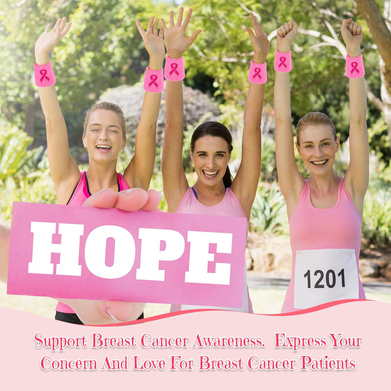 Wettarn 18 Pcs Pink Ribbon Wristbands Breast Cancer Awareness Sweatband Sports Wrist Bands for Sweating Athletic Gymnastics Wrist Sweat Bands Football Accessories for Women Men