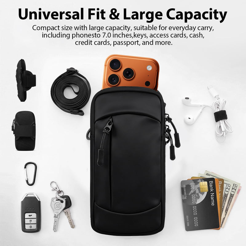 Waterproof Cell Phone Crossbody Bag with Arm Band, Removable Shoulder Strap Phone Holder Pouch for iPhone Android Up to 7'', for Running Hiking Travel Workout