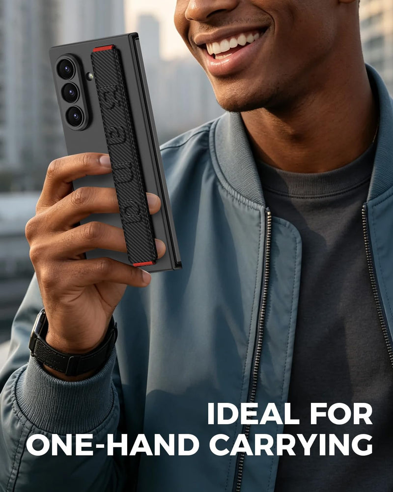 NINKI Carbon Fiber Strap Cover for Samsung Galaxy Z Fold 8 Ultra Case with Screen Protector, Shockproof Full Body Protection Slim Handle Bumper Cover for Samsung Z Fold 8 Ultra Case with Wristband Men