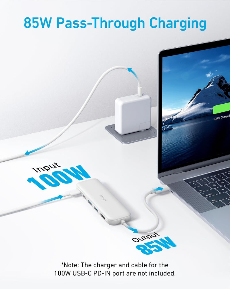 Anker 332 USB-C Hub (5-in-1) with 4K HDMI Display, 5Gbps USB-C Data Port and 2 5Gbps USB-A Data Ports and for MacBook Pro, MacBook Air, Dell XPS, Lenovo Thinkpad, HP Laptops and More(White) White