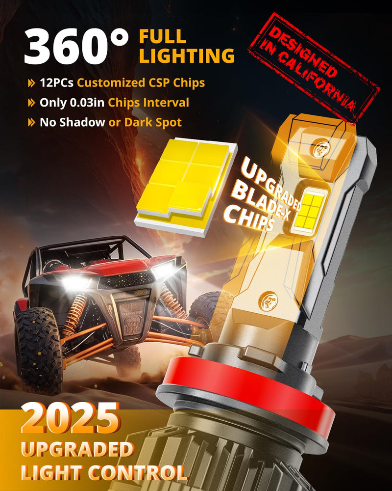 Auxbeam H11 H8 H9 Fog Light, F22 Series H11 Powersports,110W 24000LM 700% Brighter H8 Light for UTV ATV Offroad Use H11/H8/H9