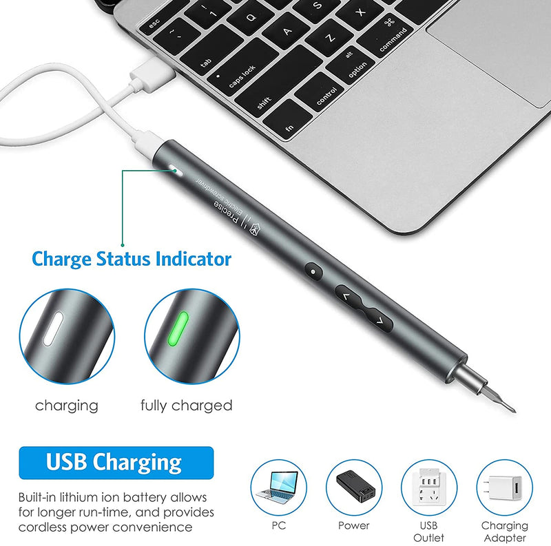 AMIR Electric Screwdriver 28-in-1 Cordless Mini Power Precision Screwdriver Set with 24 Bits, Rechargeable Repair Tool Kit for Phones Watch Laptops Silver