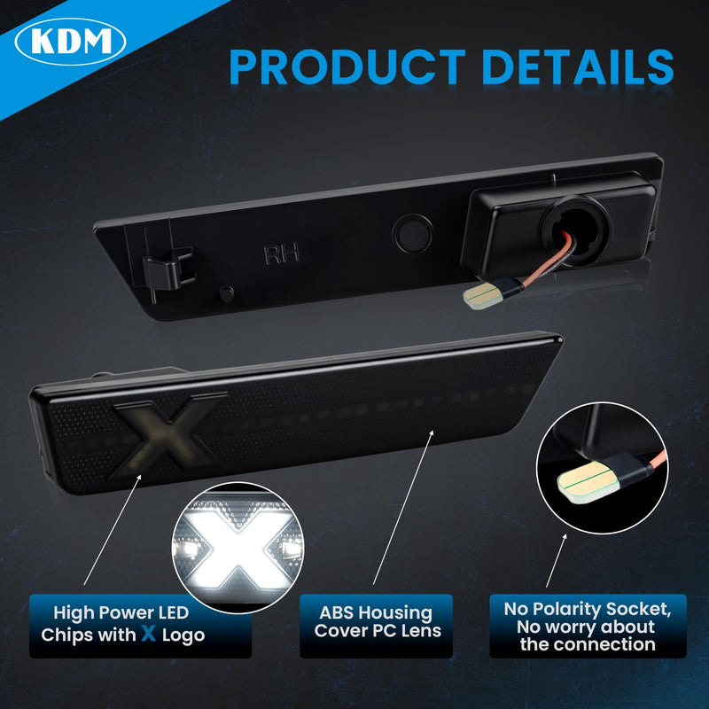 KDM X-Style Smoked Len LED Fender Side Marker Reflectors Lights Fit for 2008-2014 Dodge Challenger,2011-2014 Charger,Rear Bumper Marker Lamp Assembly Bright White,2Pack[Patent Pending] 11-14 Dodege Charger