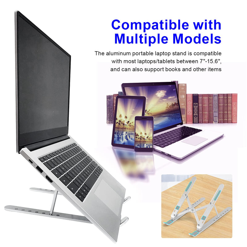 Laptop Stand - Adjustable Ergonomic Aluminum Stand, 7 Angle Anti-Slip, Compatible with 9-15.6 inch Laptops, Silver
