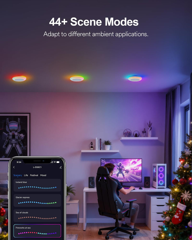 Lumary 5/6 inch Smart RGBAI Led Disk Light Pro, Color Changing Night Light | 1 Pack, CCT 2700-6500K, Flexible Install Flush Mount Ceiling Light, Compatible with Alexa/Google Assistant, Music Sync, Timer