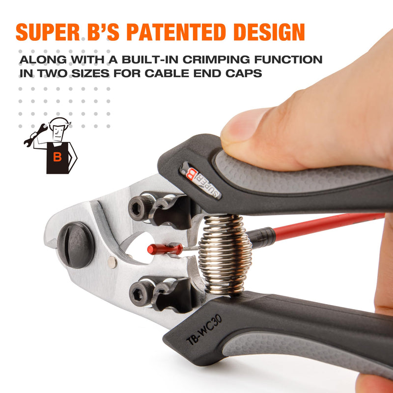 Super B Heavy Duty Cable Cutters - Precision Wire and Cable Cutting with Crimping, Housing End Forming & Quick Link Tool for Bicycles - Ergonomic Grip, Spring-Loaded Design (TB-WC31)