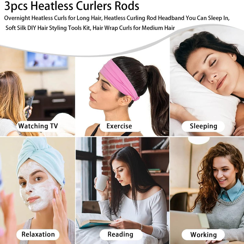 Sakura Heatless Curlers - 3 Pcs Hair Rollers for Long & All Hair Types, No Damage DIY Lazy Curlers Sakura