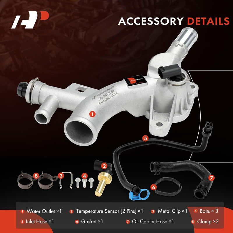 A-Premium Upgraded Aluminum Coolant Housing Water Outlet with Inlet Hose & Oil Cooler Hose Compatible with Chevy Cruze 11-15, Sonic 12-20, Trax 13-20 & Buick Encore 13-19 - L4 1.4L - Replace# 25193922