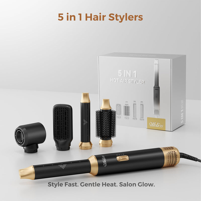  [AUSTRALIA] - UKLISS 5 in 1 Hair Air Styler Dryer Brush Set with Air Curlers for Women | Blow Dryer Hair Styling Tools Multi Styler Hairstyler Airstyler Hair Curler Straightening Volumizier Women Gifts Black