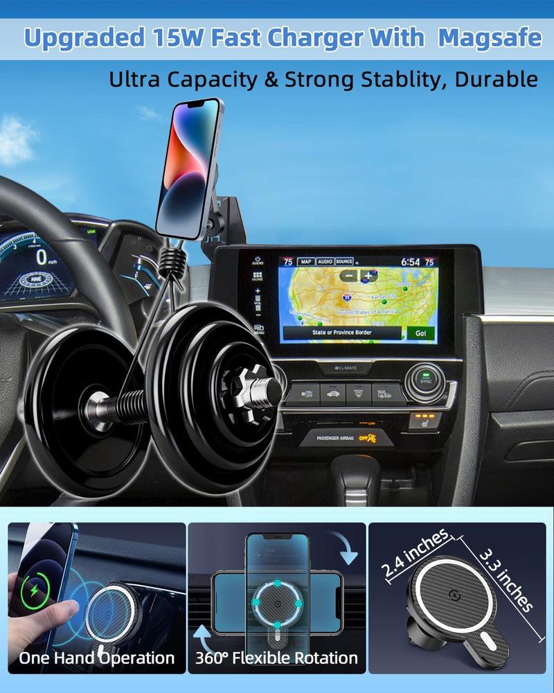 PZK Car Phone Mount for 2016-2021 Honda Civic Accessories 7-inch Screen | Magnetic 15W Fast Wireless Charger Phone Holder for LX/EX/Touring/Si/EX-L 360° Rotation Extension Rod Not Affect Vent Honda Civic 2016-2021 (With Extension Rod)