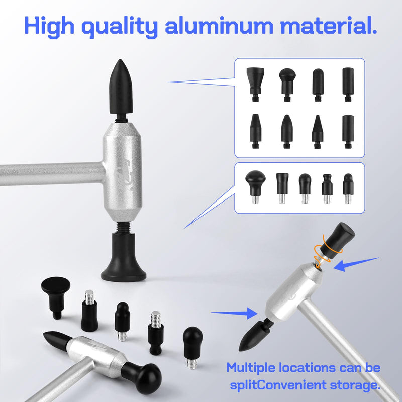 Super PDR Auto Body Hammer Tools Set - Aluminum Dent Hammer, Body Repair Dent Removal Tools, Paintless Dent Repair Hammer with 15Pcs Head The Head for Auto Body DIY Dent Fix