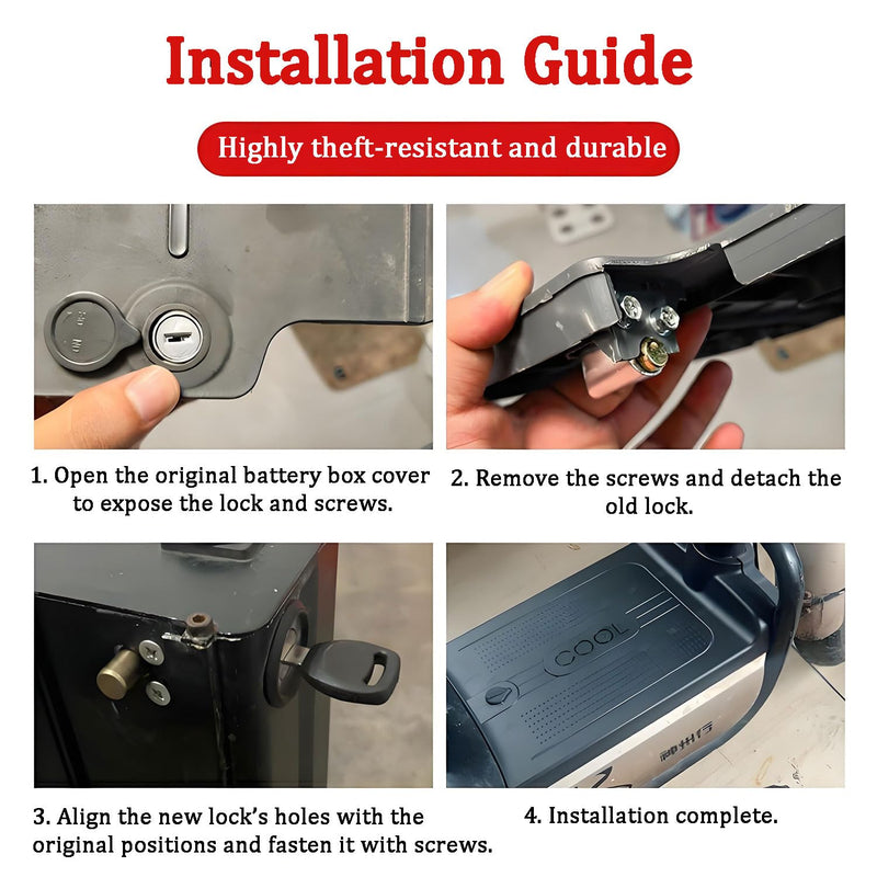 Ebike Battery Lock, Electric Bike Battery Box Safety Lock, Portable Outdoor Cycling Electrombile Multiuse Anti-Theft Safety Cylinder with 2 Keys