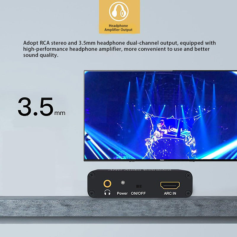 HDMI ARC Audio Converter, 192KHz / ARC to Optical/Coaxial/RCA/3.5mm Jack Compatible for TV/Projector/Speaker/Soundbar/Amplifier/Headset/Black