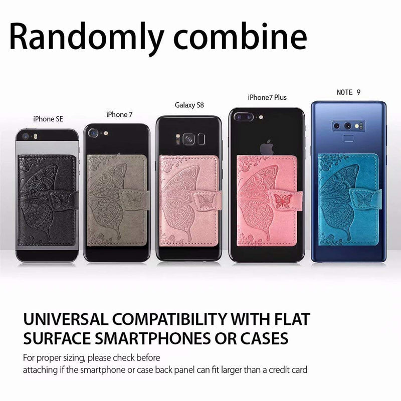 Cell Phone Butterfly Wallet,Credit Card Holder for Back of Phone Pocket 3M Adhesive Sticker Card Pouch Sleeve for iPhone/Samsung Galaxy/Moto/Google/Android and Most Smartphones (A-Purple) A-Purple