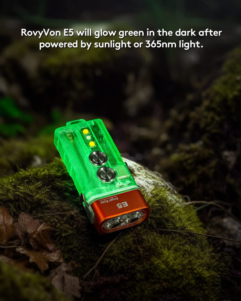 RovyVon Angel Eyes E5 GITD Keychain Flashlight, EDC Flashlight with 700 Lumens Primary Light and Practical Auxiliary Lights, Powered by AAA Battery or Built-in Battery E5(Sidelight: White+UV+White)