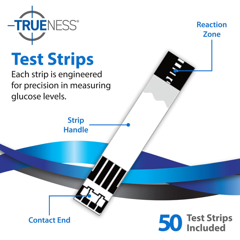TRUENESS Blood Glucose Test Strips, TRUENESS Family of Self Monitoring Blood Glucose Meters, 50 Count 50 Count (Pack of 1)