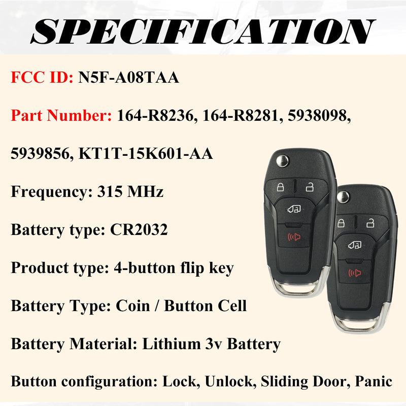 SUPALAND Key Fob Replacement Fits for Ford Transit 2020 2021 2022 2023 2024 2025 Ford Transit Connect 2019-2023 Keyless Entry Remote Control N5F-A08TAA 164-R8236 164-R8281 315 MHz