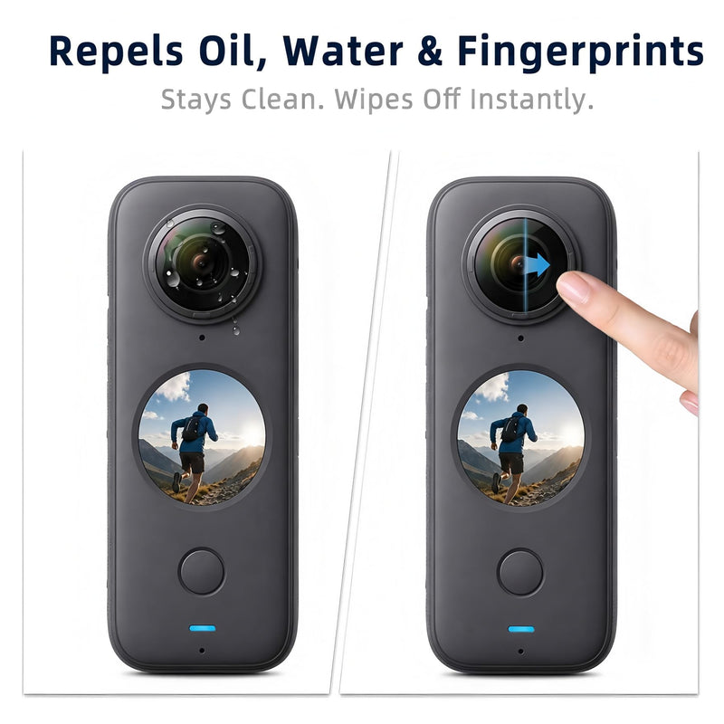 Sticky Lens Guard Custom fit for Insta360 X2, 2-Pack Protective Cover Cap with Anti-Reflective Coating, High Transparency 95% Light Transmission, Scratch-Proof Shockproof Dustproof, Easy Installation