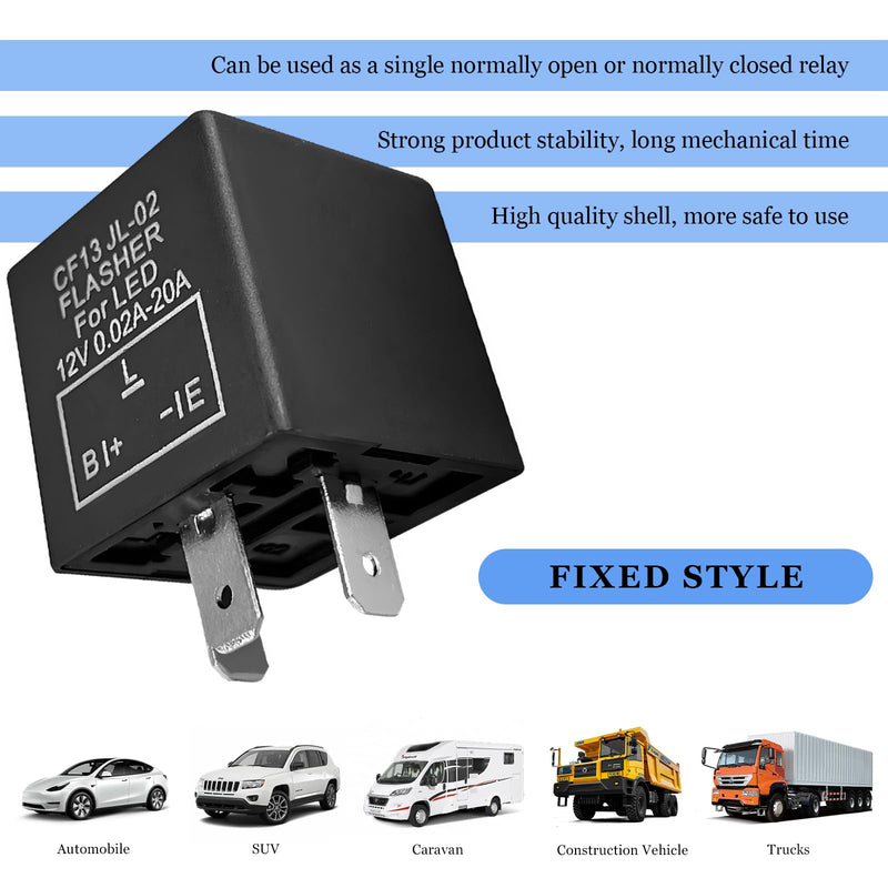 3-Pin CF13 EP34 Electronic Flasher Relay, CF13 JL-02 12V LED Light Flasher Blinker Relay, Universal Turn Signal Light Falsher Fixes Hazard Warn Hyper Flash No Flash Fixed
