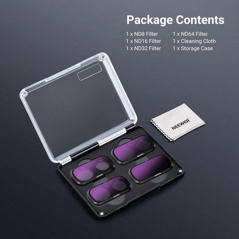 NEEWER ND Filter Set Compatible with Insta360 Luna Ultra Only, ND8 + ND16 + ND32 + ND64 HD Neutral Density Gimbal Action Camera Lens Filter Photography Accessories Kit, FL-L01 ND8+ND16+ND32+ND64(Black)