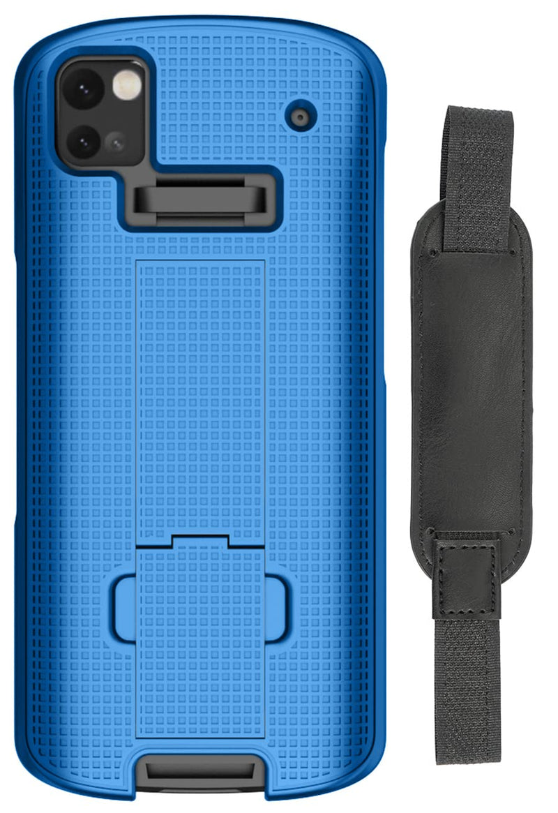 Nakedcellphone Case + Hand Strap Combo for Zebra TC53 TC58 Mobile Computer Scanner, Textured Slim Hard Shell Protector Cover with Kickstand - Cobalt Blue