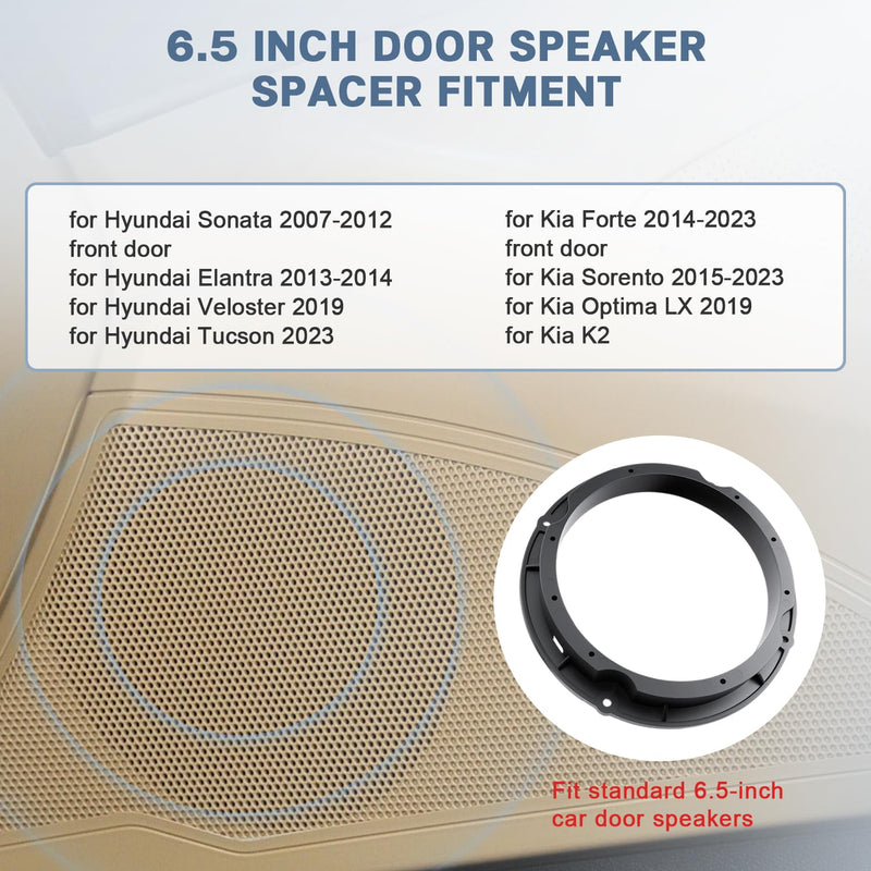 6.5 6.75 Speaker Adapter Kit for Hyundai Kia | Solid Speaker Spacer,Plastic Mounting Bracket,Compatible with Hyundai Sonata Elantra Kia Forte Sorento Optima 2014-2023