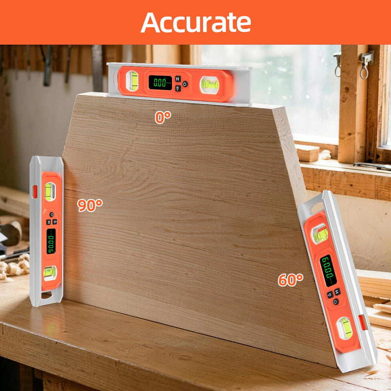 9 Inch Digital Level with LCD Display - Aluminum Angle Finder 90°/180°Bubbles with Auto Ligth Up Function, Torpedo Level with Magnetic V-Groove for Woodwork, Saw & Home Drainage Leveling.
