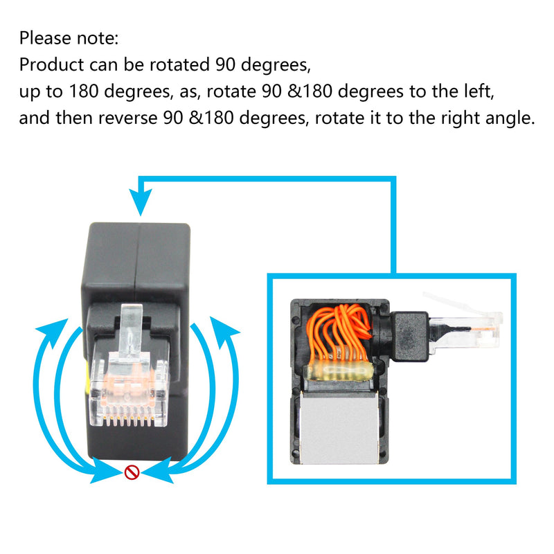 90 Degree Cat 6 Ethernet Extender Adapter, 180 Degrees Rotated RJ45 Male to Female Network 1000Mbps Adapter Connector, for Computers, Laptops, Routers - 2 Pcs