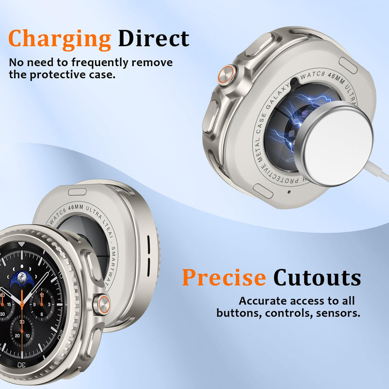 Amizee Rugged Case Compatible with Samsung Galaxy Watch 8 Classic Case 46mm with Back Cover, Metal Bumper Ultra Thin Shockproof Protective Cover for Galaxy Watch 8, Titanium