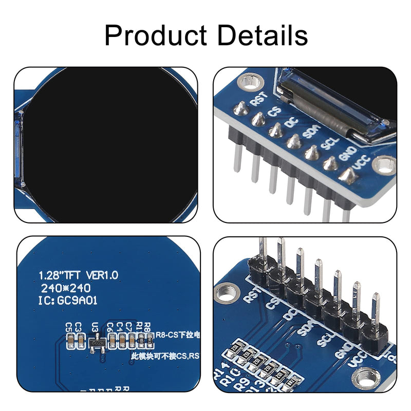 1.28 Inch TFT LCD Display Module Round RGB 240 * 240 GC9A01 Driver 4 Wire SPI Interface 240x240 PCB for Arduino (5pcs) 5pcs