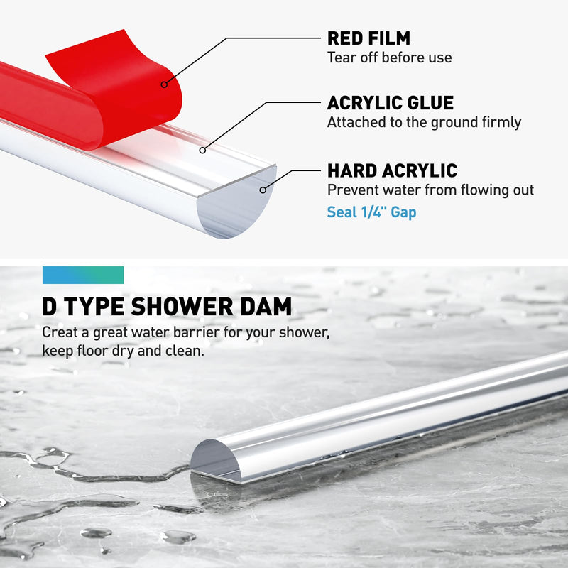 Shower Dam, 2 PCS 1/2" X 1/4" (WxH) Shower Threshold Water Dam,36In Clear Acrylic Shower Bottom Seal Stop Shower Leaks and Create a Water Barrier 1/2 X1/4" (WxH)