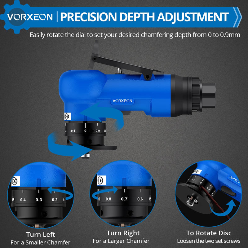Pneumatic Chamfering Tool 22 Blades C & R Angle with 1/4" Air Inlet, 30000 RPM Blue Air Chamfer Tool, 0.1-0.9mm Micro-Depth Control for Metal, Wood, PVC Air chamfering tool Blue