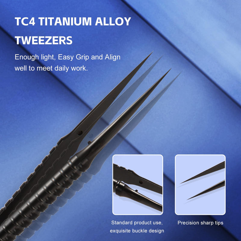 Ultra Fine Precision Titanium Tweezers with Sharp Tips Non-magnetic Anti-corrosive Black Tweezer for Micro Soldering Work Electronics Jewelry Making