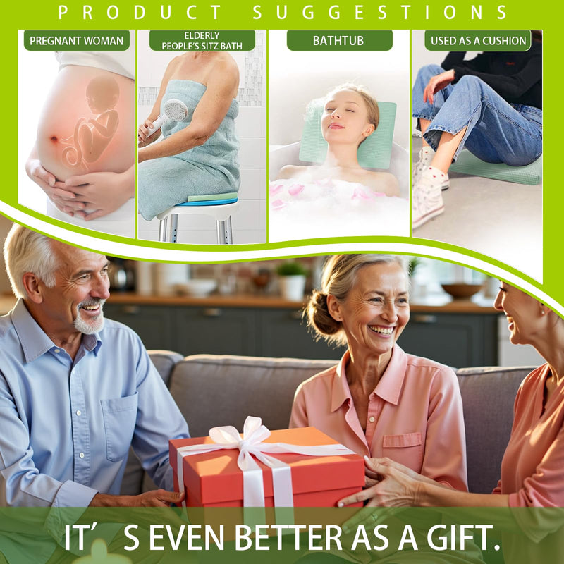 Gooo&Ma Non-Slip Waterproof Shower Seat Cushion Bathtub Pillow Shower Chair Bench Bathtub Cushion - with 3D Mesh & Hook - Bath Pillow，for Elderly，Pregnancy - Washable and Quick Drying(Green) Green