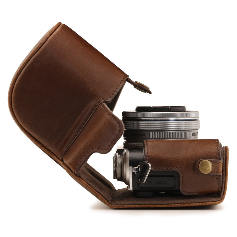 MegaGear Ever Ready Leather Camera Case Compatible with Olympus Pen E-PL10, E-PL9 (14-42mm) One Size Dark Brown