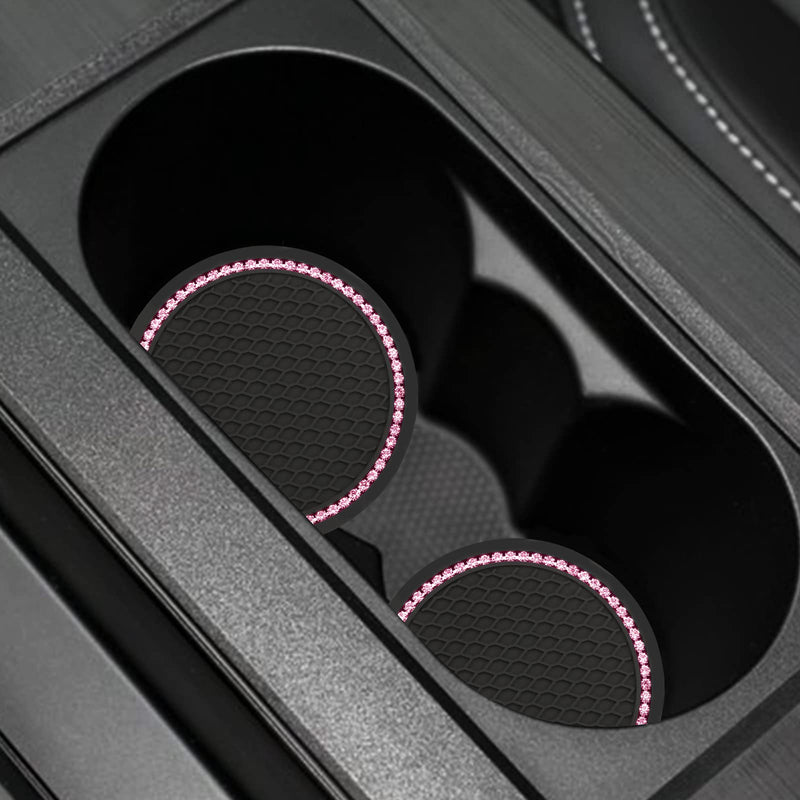 Yousheng 2PCS Bling Car Cup Coaster, Universal Holder Insert Rhinestone Anti Slip Silicone Accessories Suitable for Most Interior, Best Gift Women, Black and Pink 2 Count