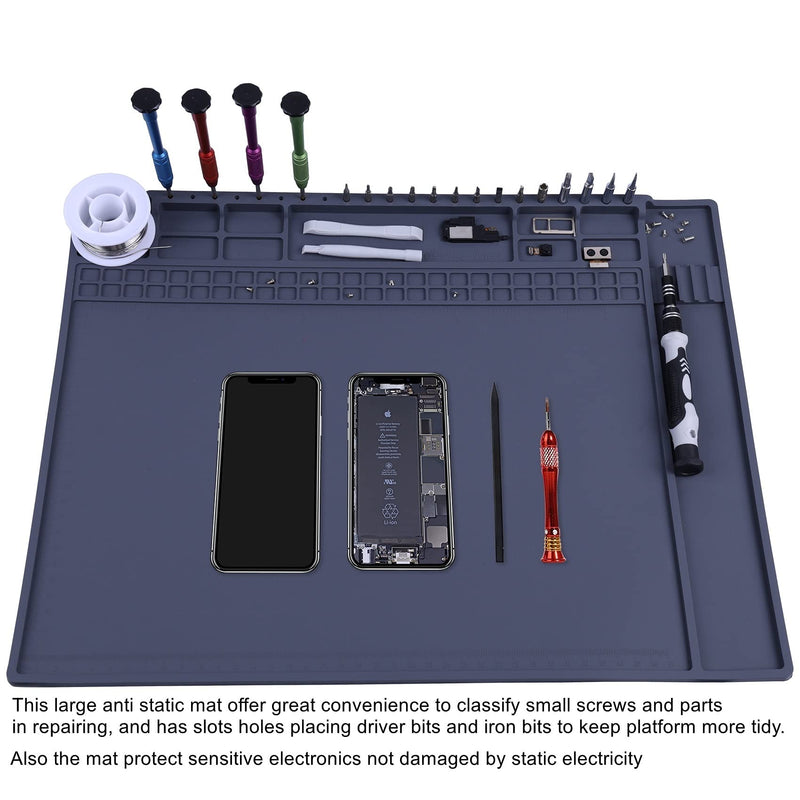 Premium Heat Resistant Anti Static Mat for Computer, Laptop, Cellphone Electronics Repair, HPFIX ESD Safe Soldering Mat for for BGA and Gun Soldering Iron, Workbench (17.7" x 13.6") HPESD-003