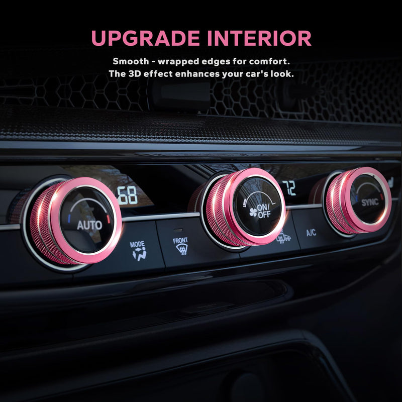 for Honda Civic 2022-2026, CRV/HRV/Accord 2023-2026, Acura Integra 2023-2025 & ADX 2025 Accessories, 6pcs Aluminum Alloy Knob Cover Trim Set - Push Start, AC & Hazard Light (Pink) Pink