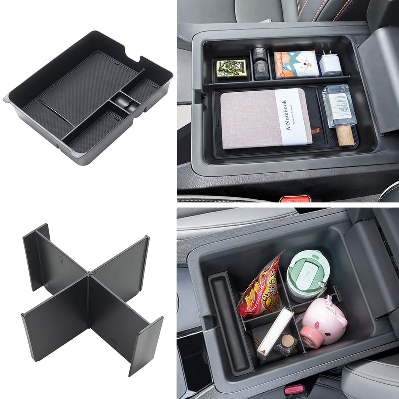 2PCS Center Console Organizer and Armrest Divider for 2023-2025 Honda Pilot, 2024 2025 Honda Ridgeline/Passport Accessories Interior Secondary Storage Box ABS Plastic Material 2PCS Console Tray & Armrest Divider