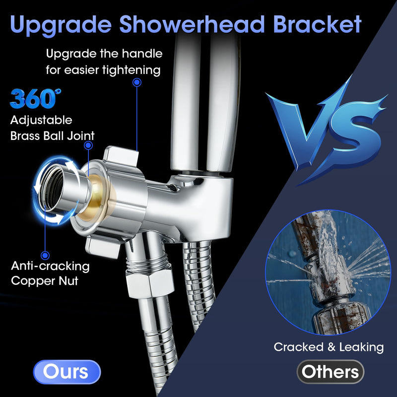 Shower Head with Handheld, High Pressure 10 Spray Built-in Pause & Power Wash, Anti-clog Nozzles, Detachable Hand Held Showerhead with Leakproof Stainless Steel Hose&Adjustable Overhead Bracket Chrome Modern Premium Chrome