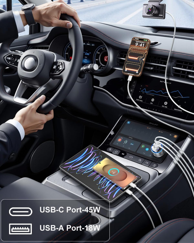 USB C Car Charger, 3 Pack 90W 4-Port Dual 45W Super Fast Car Phone Charger PD/QC 3.0 Fast Charging 12V Cigarette Lighter Adapter Plug for iPhone 17 16e 15 14 Pro Max, Galaxy S26 S25, Android Black