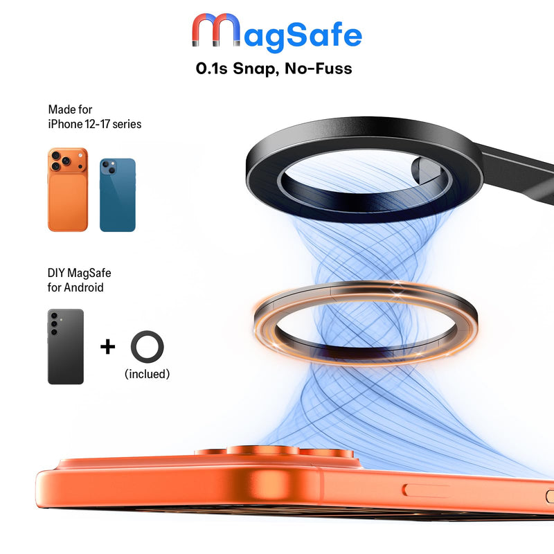 OMOTON TP06-E [3-Adjust] Sturdy Compact Magnetic Phone Tripod for iPhone 17 | Mini Phone Stand for MagSafe, Two 1/4" Screw& Arca, Fold Hook, Fits Vlog, Creators, Live, Women Men Gift, Travel Essentials 1-Black