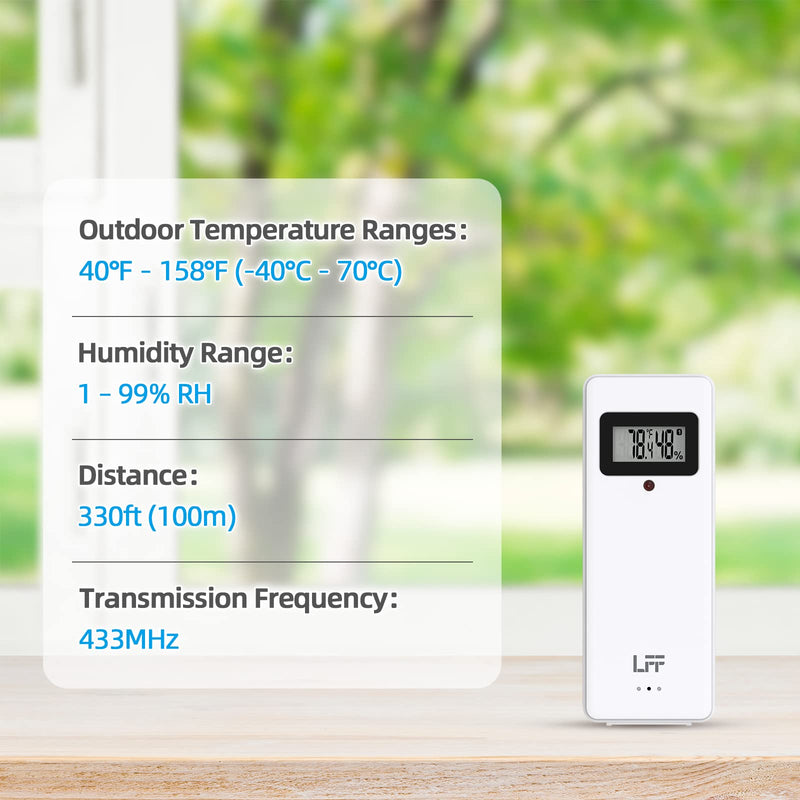 LFF Wireless Remote Sensor With Indoor Outdoor Temperature and Humidity, LCD Display for Weather Station, Atomic Clock - Updated Version