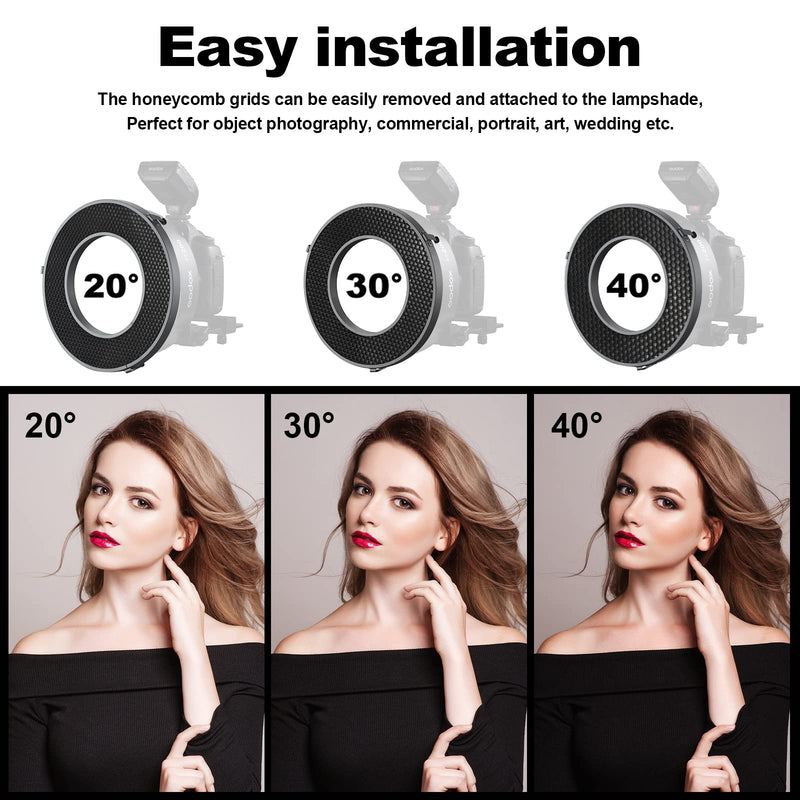 Godox R200-HC20 Photography Honeycomb Grid 20° for Godox R200 Ring Flash Head, for Creative Shooting, Art, Advertising, Product Shooting 20°
