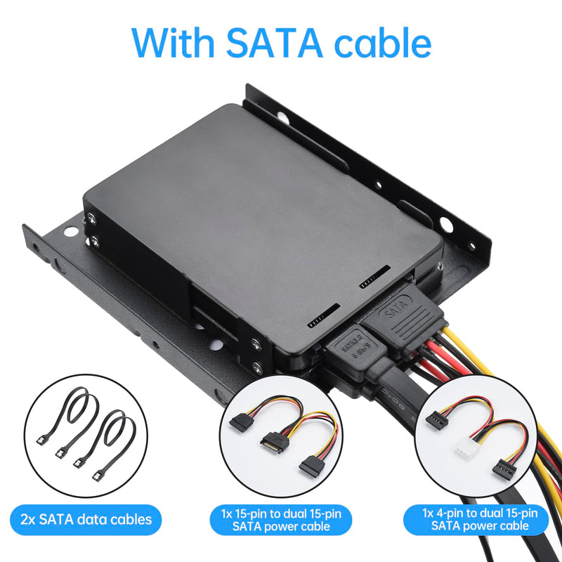 ELUTENG Double-Deck HDD SSD Mounting Bracket 2 Pack 2.5" to 3.5" Hard Drive Adapter with SATA Cable and Power Splitter Cable Dual SSD Mounting Bracket Compatible with 2.5 to 3.5 Drive Bay