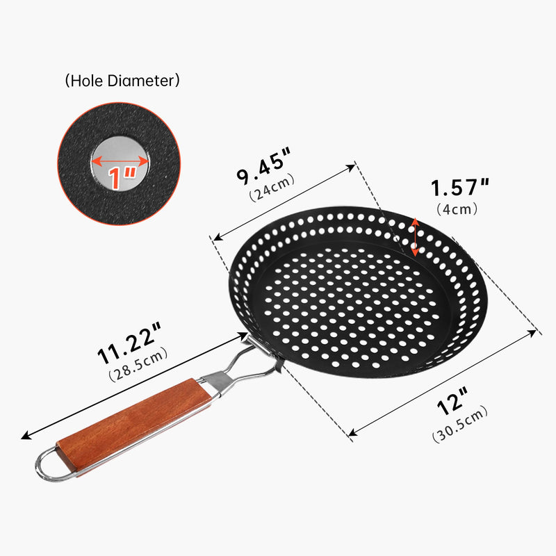 12" Non Stick Grill Pan for Indoor Cooking - Outdoor Grill Skillet Pans for Stovetop BBQ Veggie Carbon Steel Grill Wok